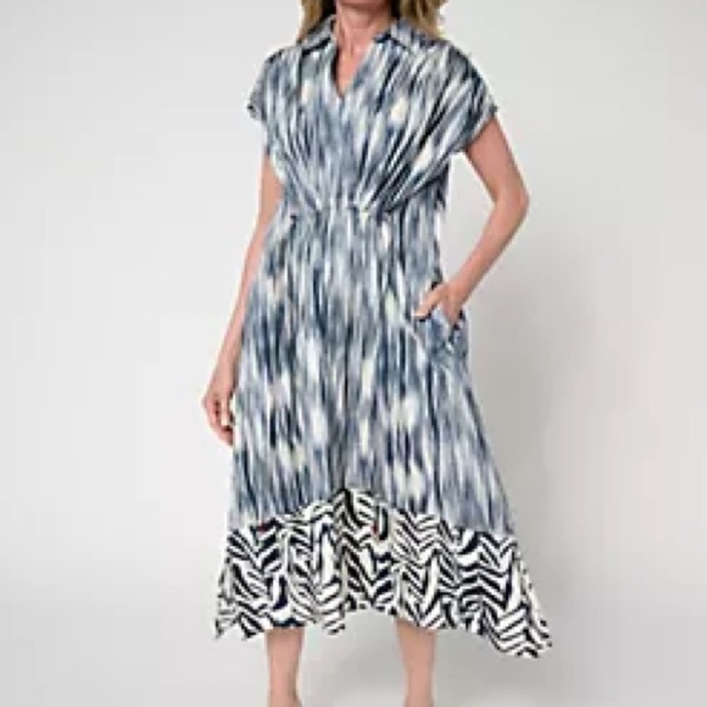 Carla Rockmore Cinch Waist Shirt Dress Mixed Print